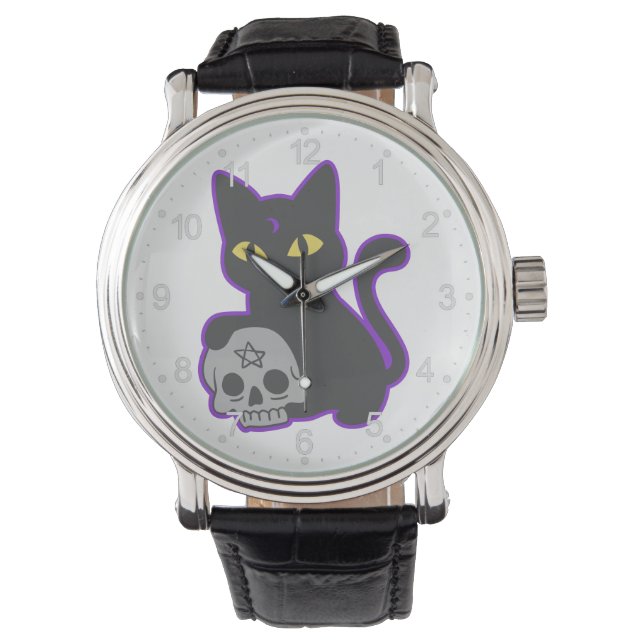 Magic cat with ghotic skull - Choose back color Watch (Front)
