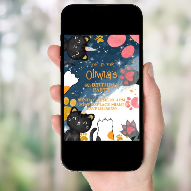 Magic caticorn birthday Invitation (Front Digital)