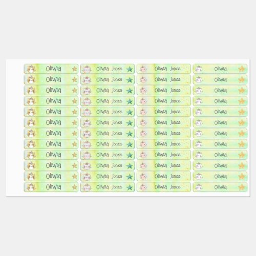 Magic caticorn Kawaii Green Kids Labels