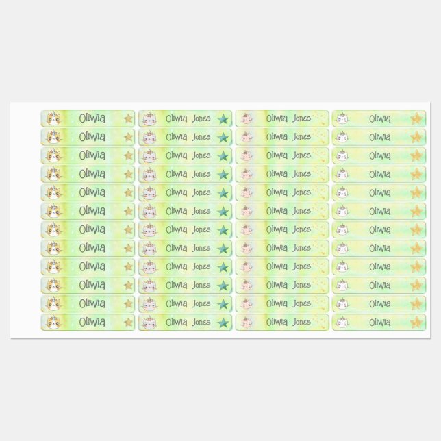 Magic caticorn Kawaii Green Kids' Labels (Sheet)