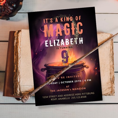 Magic Cauldron Purple Witch Birthday Halloween  Invitation