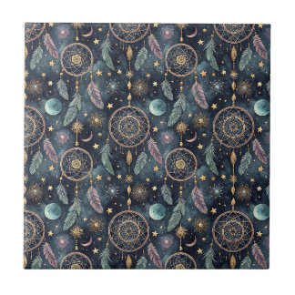 Magic Celestial Dreamcatcher Starry Night Pattern Ceramic Tile
