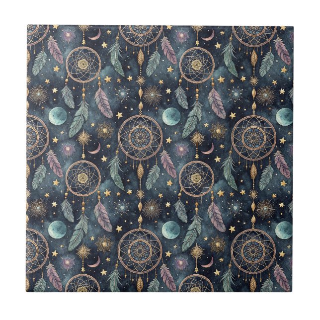 Magic Celestial Dreamcatcher Starry Night Pattern Ceramic Tile (Front)