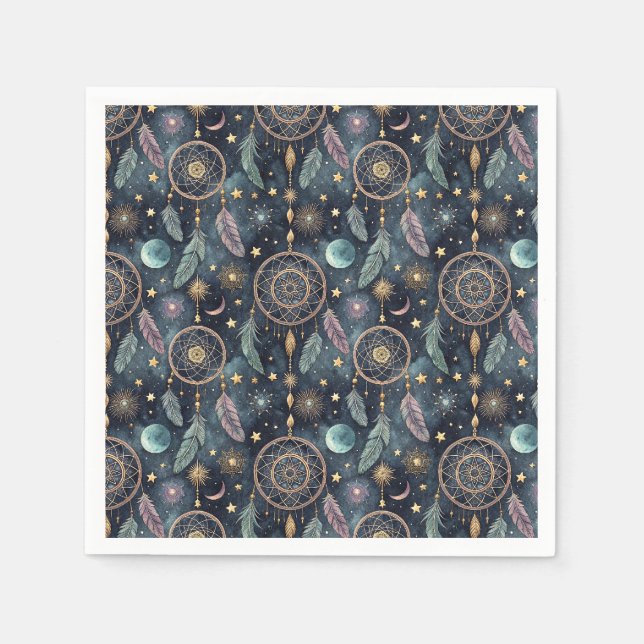 Magic Celestial Dreamcatcher Starry Night Pattern Napkins (Front)