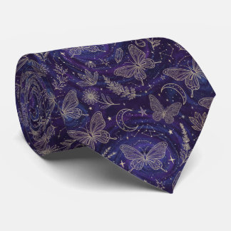 Magic Celestial Garden with Butterflies, Lavender Neck Tie