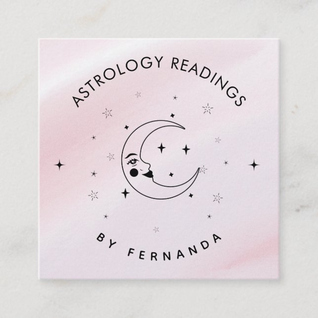 Magic Celestial Moon Pink Sparkle Astrology Square Business Card (Front)