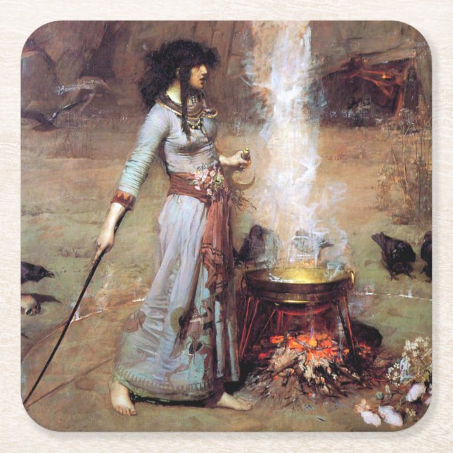 Magic Circle, John William Waterhouse Square Paper Coaster (Front)