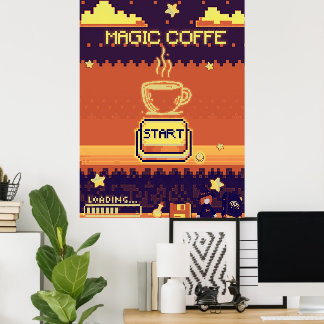 Magic Coffee – Retro Pixel Art Gamer Poster | 8-Bi