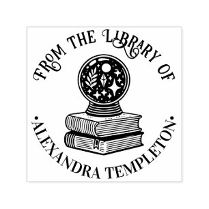 Magic Crystal Ball on Books Library Name Self-inking Stamp