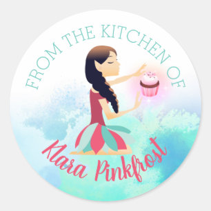 Magic cupcake baking fairy from the kitchen of classic round sticker