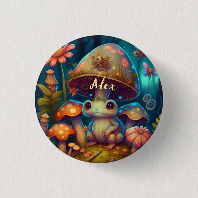 Magic cute frog mushroom Keychain Button (Front)