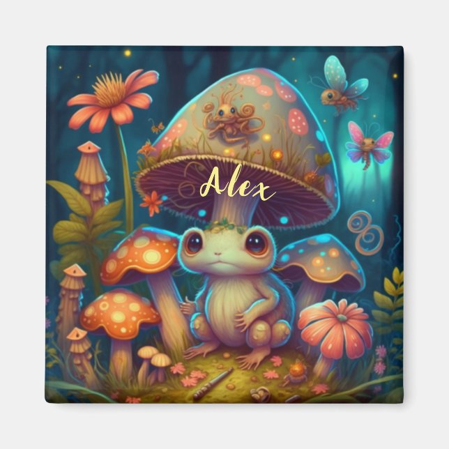 Magic cute frog mushroom Keychain  Magnet (Front)