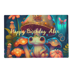Magic cute frog mushroom placemat