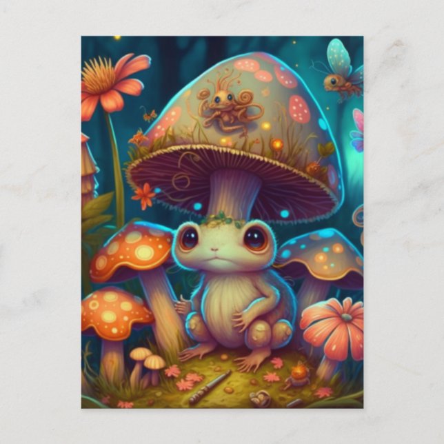 Magic cute frog mushroom  postcard (Front)