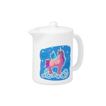 Magic Cute Pink Unicorn With Wings Teapot