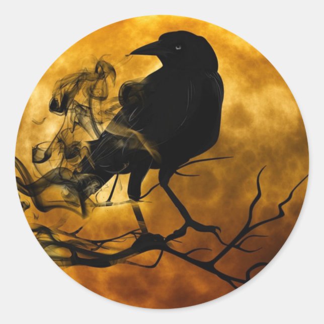 Magic Dark Raven on Harvest Moon Halloween Sticker (Front)