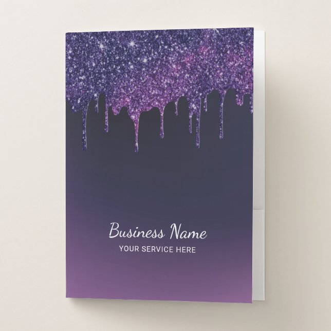 Magic Deep Purple Glitter Drips Beauty Salon Spa Pocket Folder (Front)