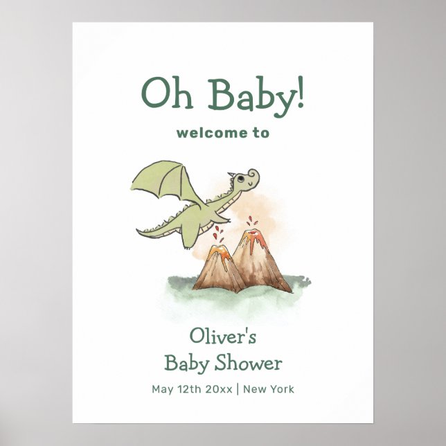 Magic Dragon Mountain Boy Baby Shower Welcome Poster (Front)