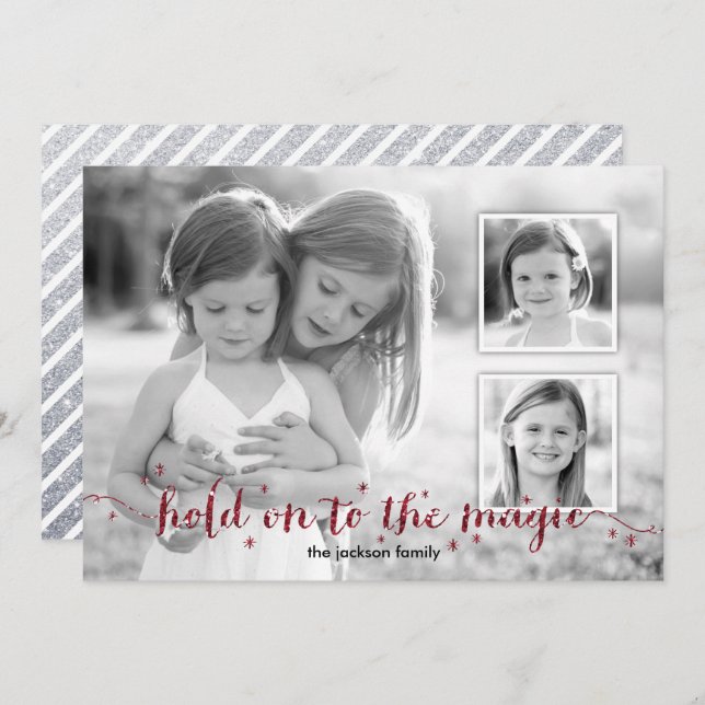Magic Dust Red 3 Photo Holiday Card (Front/Back)
