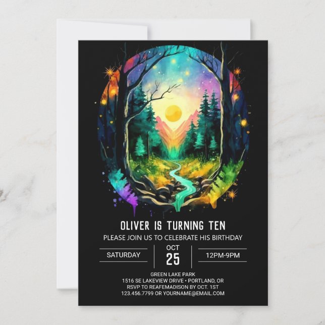 Magic Elegant Brushwood Birthday Invitation (Front)