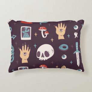 Magic elements: skull, tarot seamless accent pillow