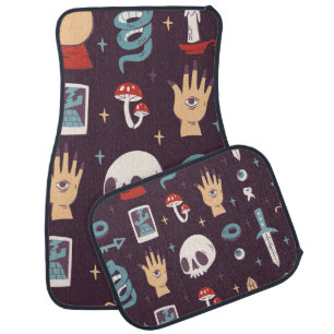 Magic elements: skull, tarot seamless car floor mat