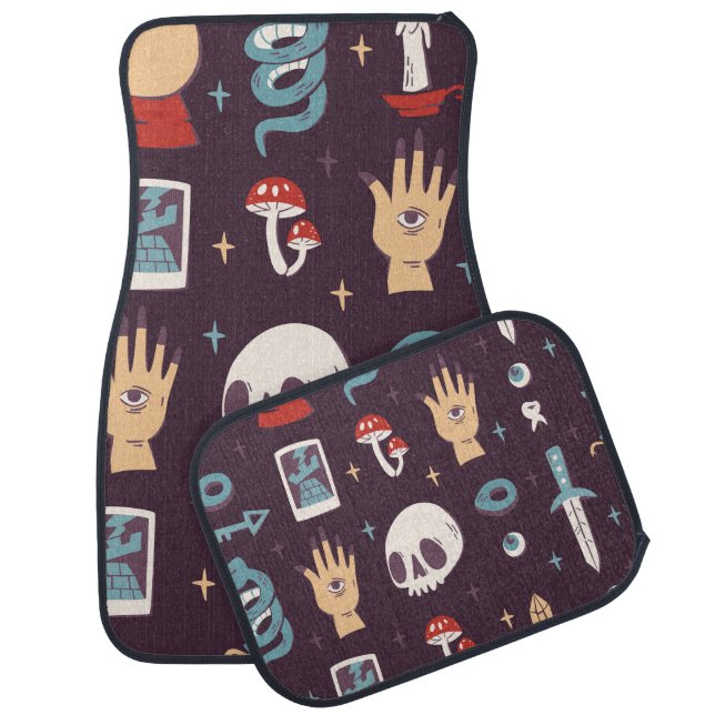 Magic elements: skull, tarot seamless car floor mat (Set)