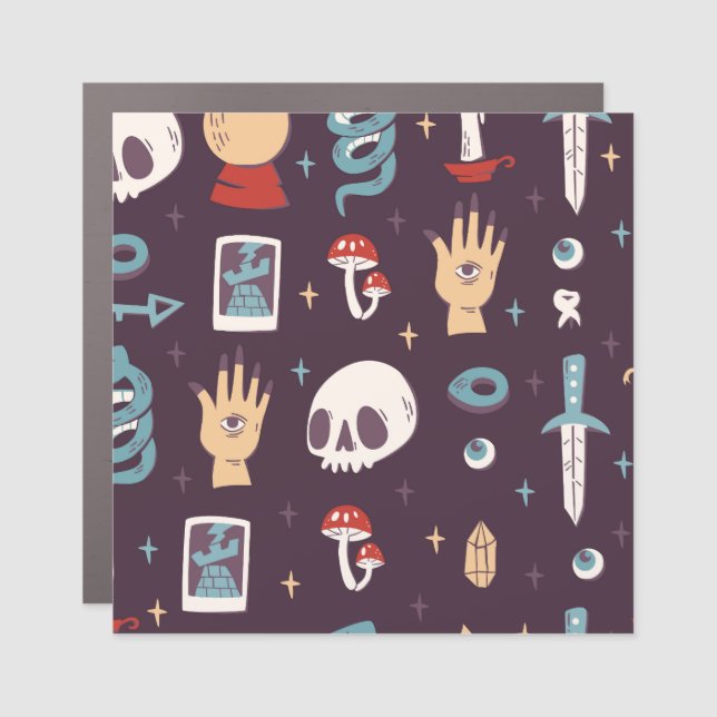 Magic elements: skull, tarot seamless car magnet (Front)