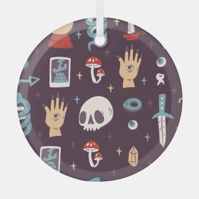 Magic elements: skull, tarot seamless glass ornament (Front)