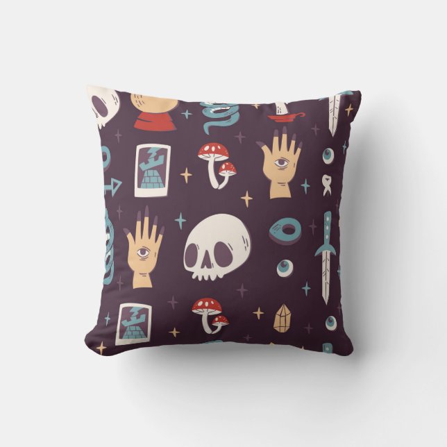 Magic elements: skull, tarot seamless throw pillow (Front)