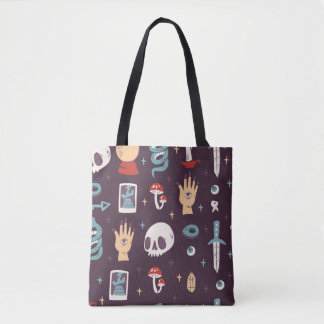 Magic elements: skull, tarot seamless tote bag
