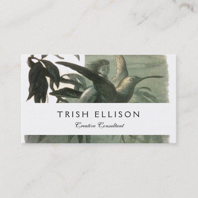 Magic Elf Flying Night Moon Art Business Card (Front)