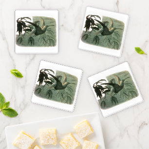 Magic Elf Flying Night Moon Art Coaster Set