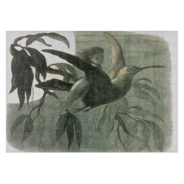 Magic Elf Flying Night Moon Art Cutting Board (Front)