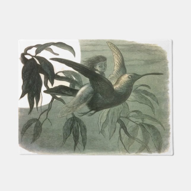 Magic Elf Flying Night Moon Art Doormat (Front)