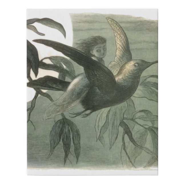 Magic Elf Flying Night Moon Art Faux Canvas Print (Front)