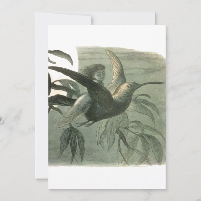 Magic Elf Flying Night Moon Art Invitation (Back)