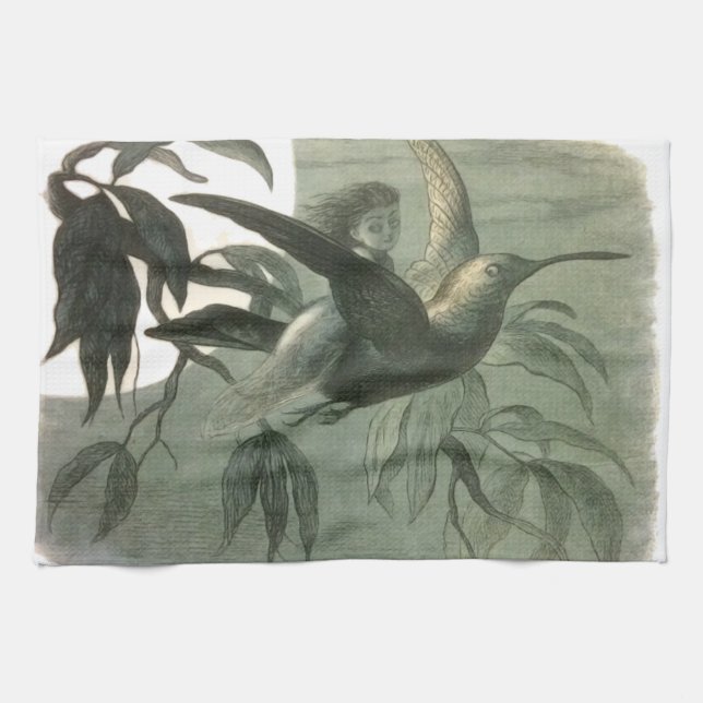 Magic Elf Flying Night Moon Art Kitchen Towel (Horizontal)