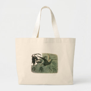 Magic Elf Flying Night Moon Art Large Tote Bag