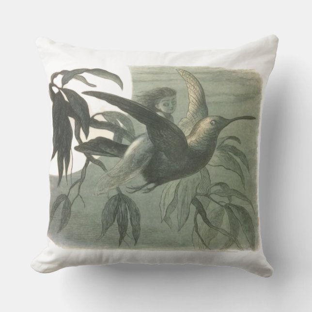 Magic Elf Flying Night Moon Art Outdoor Pillow (Front)