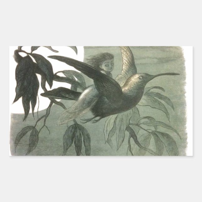 Magic Elf Flying Night Moon Art Rectangular Sticker (Front)
