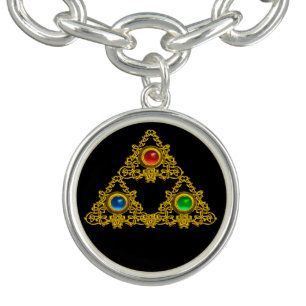 MAGIC ELFIC TALISMAN,BLACK GOLD TRIANGLE,GEMSTONES BRACELET