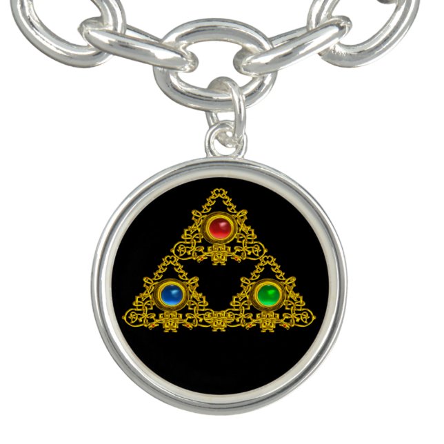 MAGIC ELFIC TALISMAN,BLACK GOLD TRIANGLE,GEMSTONES BRACELET (Design)