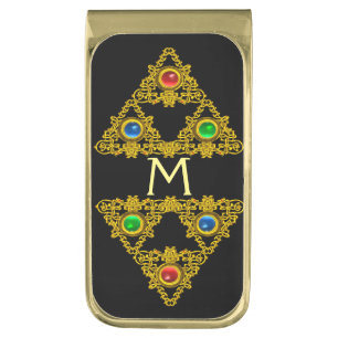 MAGIC ELFIC TALISMAN,BLACK GOLD TRIANGLE,GEMSTONES FINISH MONEY CLIP