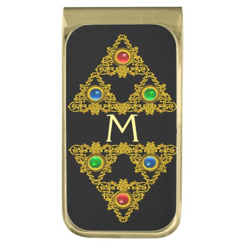 MAGIC ELFIC TALISMANBLACK GOLD TRIANGLEGEMSTONES GOLD FINISH MONEY CLIP