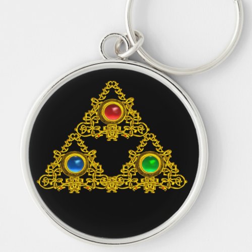 MAGIC ELFIC TALISMANBLACK GOLD TRIANGLEGEMSTONES KEYCHAIN