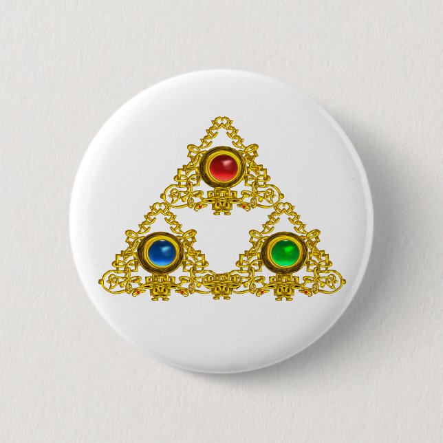 MAGIC ELFIC TALISMAN /GOLD TRIANGLE WITH GEMSTONES BUTTON (Front)