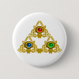MAGIC ELFIC TALISMAN /GOLD TRIANGLE WITH GEMSTONES BUTTON