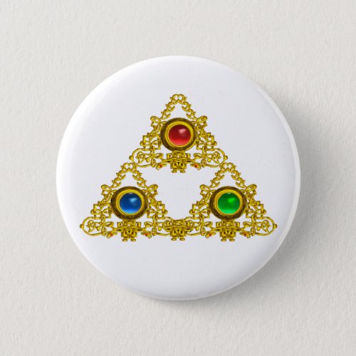 MAGIC ELFIC TALISMAN GOLD TRIANGLE WITH GEMSTONES BUTTON