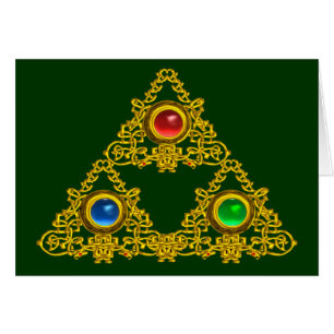 MAGIC ELFIC TALISMAN /GOLD TRIANGLE WITH GEMSTONES CARDS